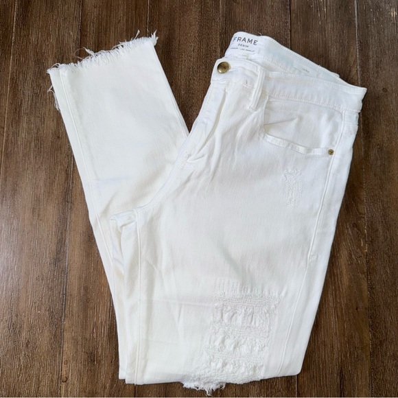 Frame Straight Leg Jean Distressed White Le Boy Jeans Size 29 - Picture 2 of 9